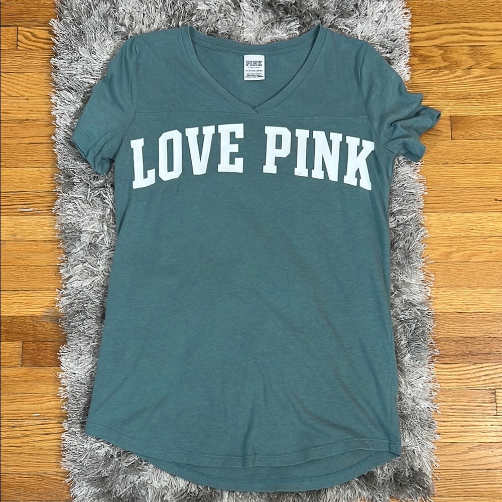 PINK Victoria's Secret Teal V-Neck T-Shirt